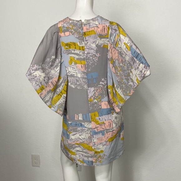 Twinkle by Wenlan Anthropologie Gray Multicolor 100% Silk V-Neck Dress Size 8 - Picture 4 of 8